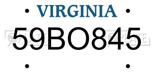 59BO845 Virginia License Plate