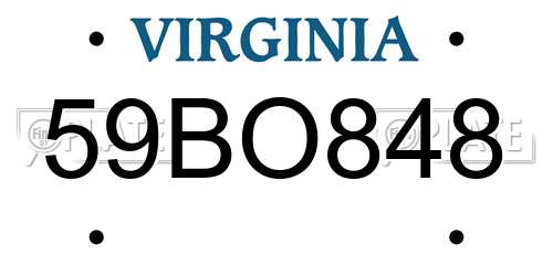 59BO848 Virginia License Plate