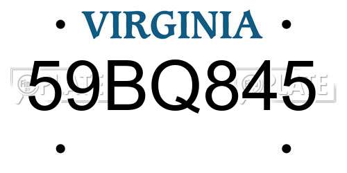 59BQ845 Virginia License Plate