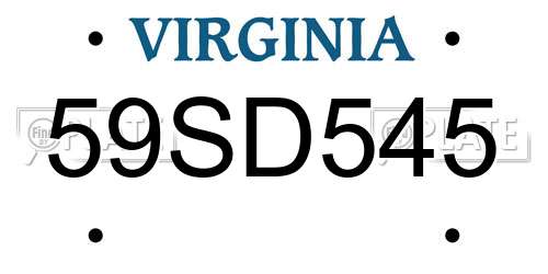 59SD545 Virginia License Plate