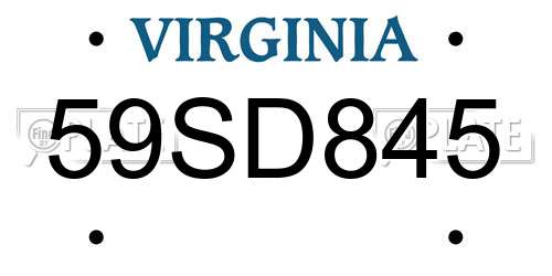 59SD845 Virginia License Plate