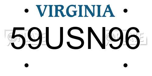 59USN96 Virginia License Plate
