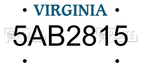 5AB2815 Virginia License Plate