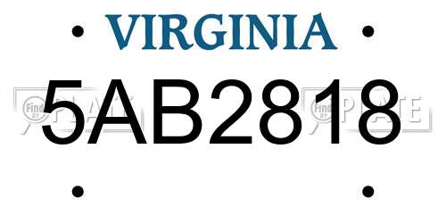 5AB2818 Virginia License Plate