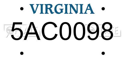 5AC0098 Virginia License Plate