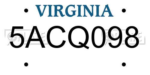 5ACQ098 Virginia License Plate