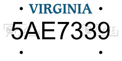 5AE7339 Virginia License Plate
