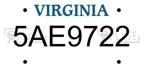 5AE9722 Virginia License Plate