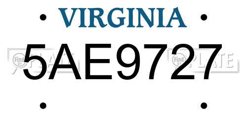 5AE9727 Virginia License Plate
