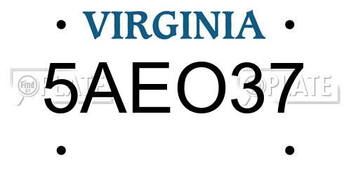 5AEO37 Virginia License Plate