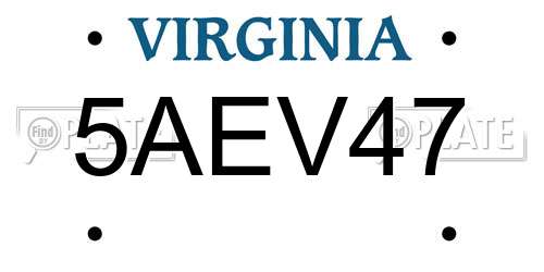 5AEV47 Virginia License Plate