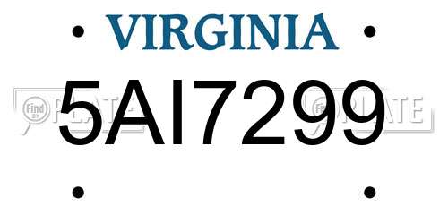 5AI7299 Virginia License Plate