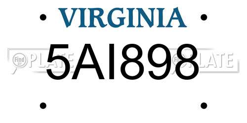 5AI898 Virginia License Plate