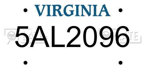 5AL2096 Virginia License Plate