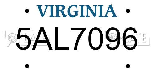 5AL7096 Virginia License Plate