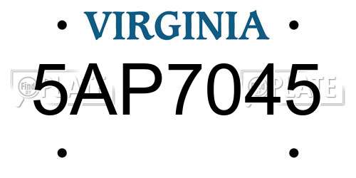 5AP7045 Virginia License Plate