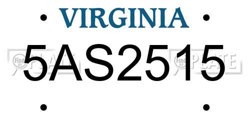 5AS2515 Virginia License Plate