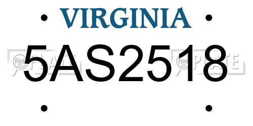 5AS2518 Virginia License Plate