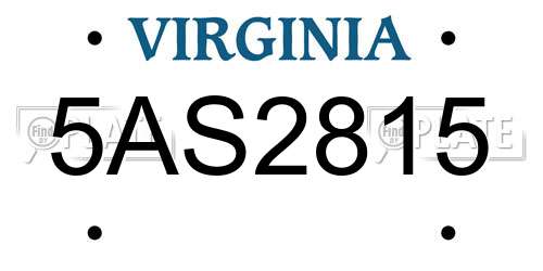 5AS2815 Virginia License Plate
