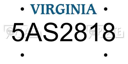 5AS2818 Virginia License Plate