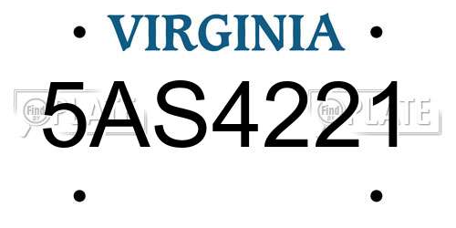 5AS4221 Virginia License Plate