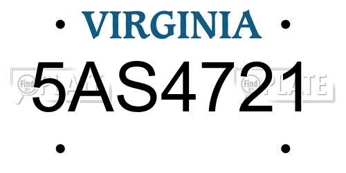 5AS4721 Virginia License Plate