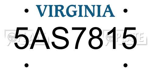 5AS7815 Virginia License Plate