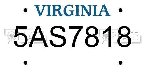 5AS7818 Virginia License Plate