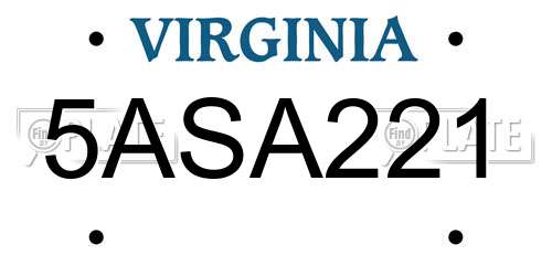 5ASA221 Virginia License Plate
