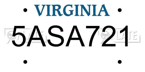 5ASA721 Virginia License Plate