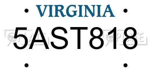 5AST818 Virginia License Plate