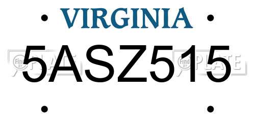 5ASZ515 Virginia License Plate