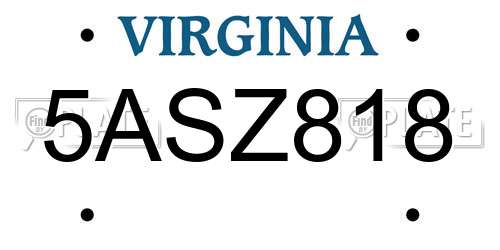 5ASZ818 Virginia License Plate