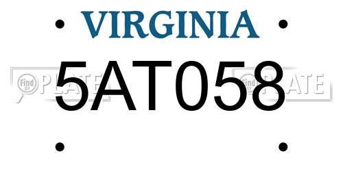 5AT058 Virginia License Plate