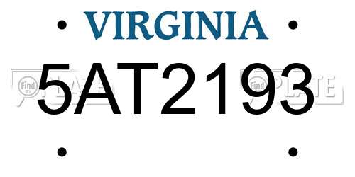 5AT2193 Virginia License Plate