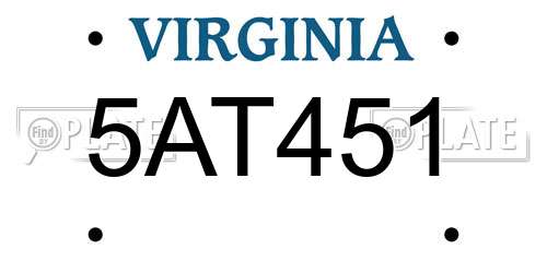 5AT451 Virginia License Plate