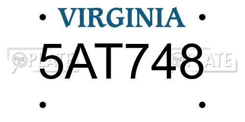 5AT748 Virginia License Plate