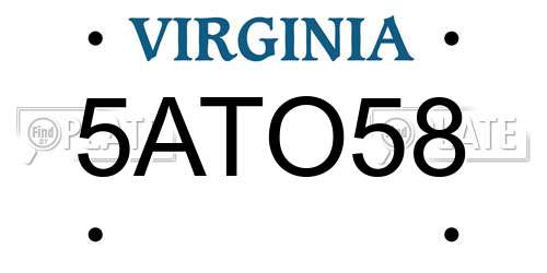 5ATO58 Virginia License Plate