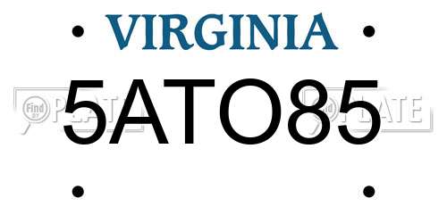 5ATO85 Virginia License Plate