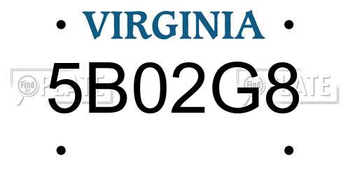 5B02G8 Virginia License Plate