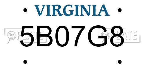 5B07G8 Virginia License Plate