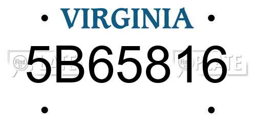 5B65816 Virginia License Plate