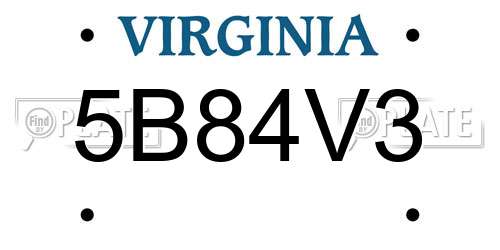 5B84V3 Virginia License Plate
