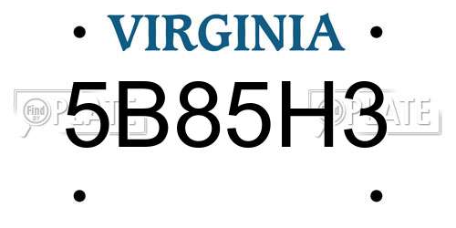 5B85H3 Virginia License Plate