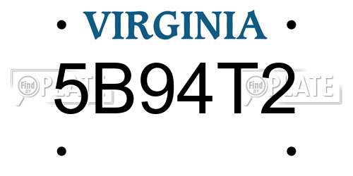 5B94T2 Virginia License Plate