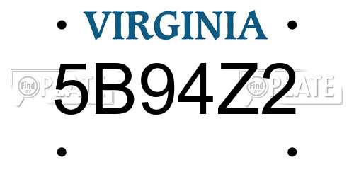 5B94Z2 Virginia License Plate