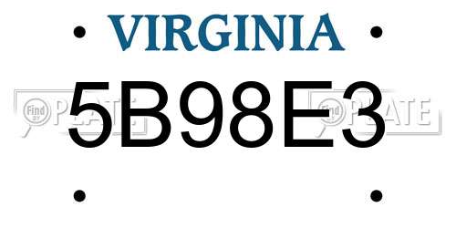 5B98E3 Virginia License Plate