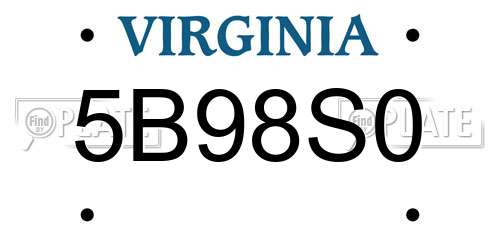 5B98S0 Virginia License Plate