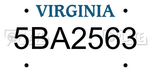 5BA2563 Virginia License Plate