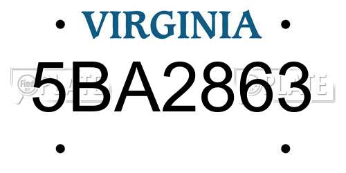 5BA2863 Virginia License Plate